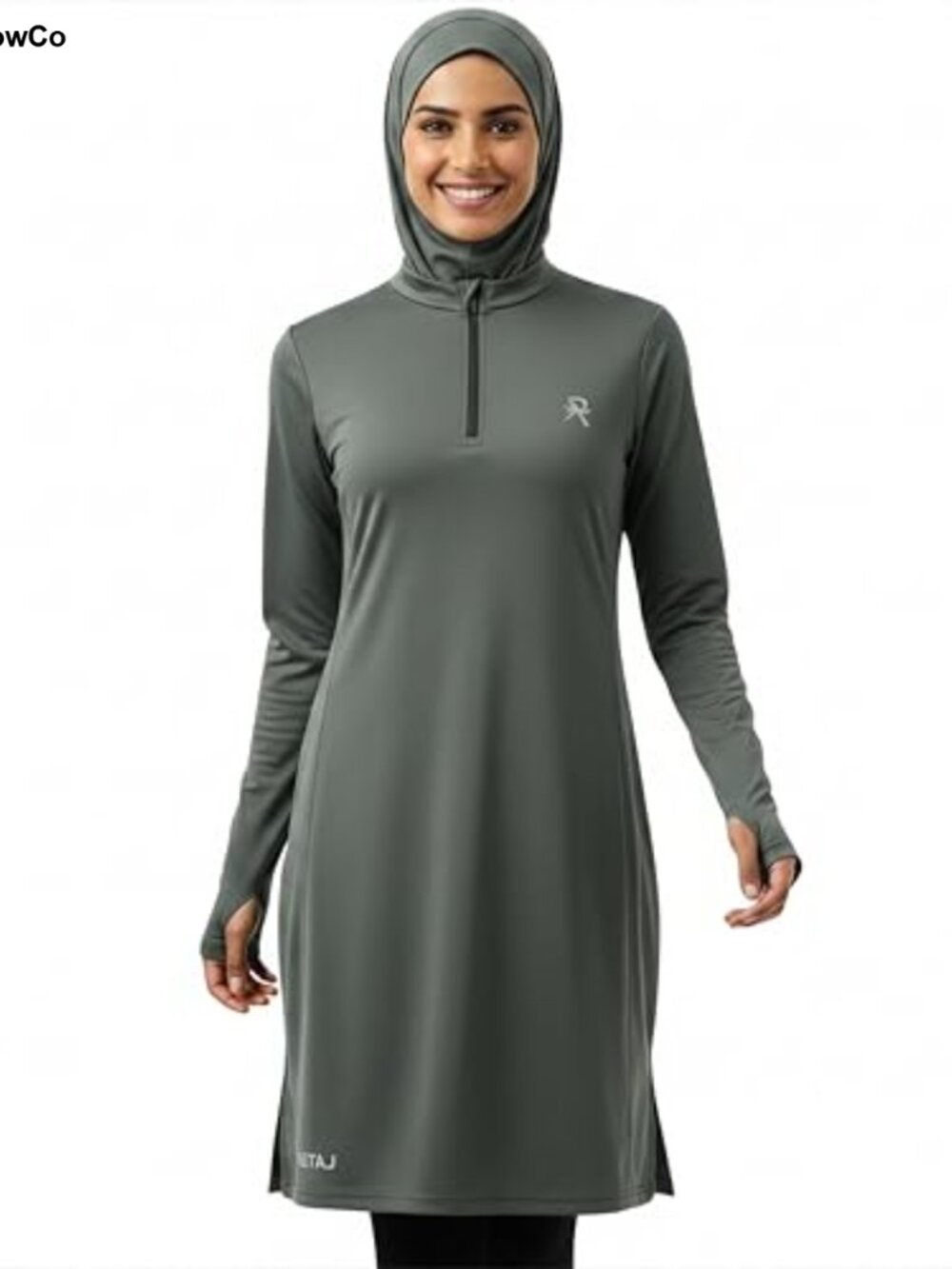 Retaj Modest Long Sleeve Athletic Top Full Coverage Zip Pocket Thumbholes